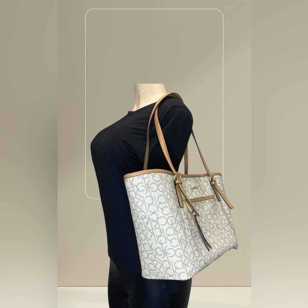 Calvin Klein Monogram White and Tan Tote Bag